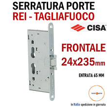 Load image into Gallery viewer, SERRATURA PORTA REI TAGLIAFUOCO YALE FRONTALE 24x235mm E65 I72 CISA 43020-65 entrata 65mm interasse 72mm Originale CISA