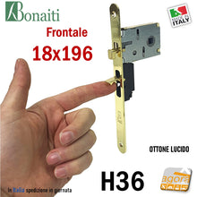 Carica l'immagine nel visualizzatore di Gallery, SERRATURA PORTA SCORREVOLE FRONTALE 18x196mm BONAITI H36+TIR X BAGNO WC MONETA LIBERO-OCCUPATO OTTONE Q8 E50