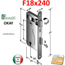 Load image into Gallery viewer, SERRATURA PORTA INTERNA BONAITI OKAY CHIAVE PATENT OTTONE OTTONATA LUCIDA NUOVA FRONTALE F18X240MM SX DX 588 ORIGINALE