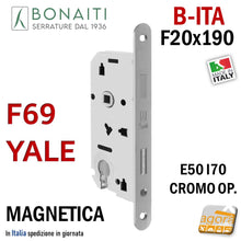Carica l'immagine nel visualizzatore di Gallery, SERRATURA PORTA INTERNA MAGNETICA B-ITA BONAITI F69 YALE FRONTALE 20X190MM Entrata 5 cm Interasse 7 cm