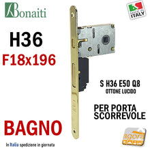 Carica l'immagine nel visualizzatore di Gallery, SERRATURA PORTA SCORREVOLE FRONTALE 18x196mm BONAITI H36+TIR X BAGNO WC MONETA LIBERO-OCCUPATO OTTONE Q8 E50 originale