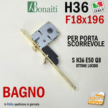 Carica l'immagine nel visualizzatore di Gallery, FRONT SLIDING DOOR LOCK 18x196mm BONAITI H36+TIR X BATHROOM TOILET MONEY FREE-OCCUPIED BRASS Q8 E50 Bonaiti per scrigno scorrevoli porte