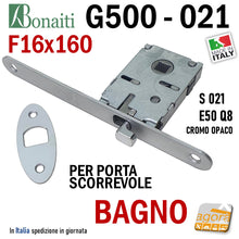 Carica l'immagine nel visualizzatore di Gallery, SERRATURA PORTA SCORREVOLE FRONTALE 16x160mm BONAITI 021 G500 X BAGNO WC MONETA LIBERO-OCCUPATO CROMO OPACO Q8 E50 SCRIGNO