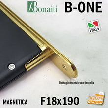 Carica l'immagine nel visualizzatore di Gallery, SERRATURA PORTA INTERNA MAGNETICA B-ONE BONAITI S909 YALE FRONTALE 18X190MM E50 INT85 OTTONE X CILINDRO Frontale esterno 193x21mm con dentello per eurocilindro cilindro chiave sicurezza x esterno 489090501E ottonata