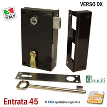 Carica l'immagine nel visualizzatore di Gallery, door lock bonaiti serrature con catenacccio scrocco contropiastra e chiave disponibile nel verso sx e dx c nelle entrate 35-45-55