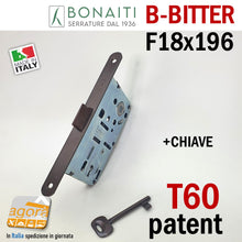 Load image into Gallery viewer, SERRATURE PORTE CHIAVE PATENT FRONTALE 18x196mm BONAITI B-BITTER T60 BRONZO 48T60150+E