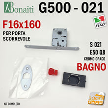 Carica l'immagine nel visualizzatore di Gallery, SERRATURA PORTA SCORREVOLE FRONTALE 16x160mm BONAITI 021 G500 X BAGNO WC MONETA LIBERO-OCCUPATO CROMO OPACO Q8 E50 4002105097 argento