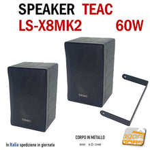 Carica l'immagine nel visualizzatore di Gallery, 2pz DIFFUSORE MUSICALE TEAC LS-X8MK2 CASSA AUDIO IN APPOGGIO 8 OHM 60W NERA IN METALLO CON STAFFA - cassa acustica completa di staffa a mutro