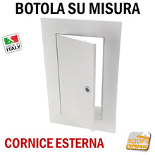 Carica l'immagine nel visualizzatore di Gallery, SPORTELLO BOTOLA INCASSO CORNICE ESTERNA CARTONGESSO per MURO SU MISURA MDF VERNICIABILE botole a misura bianca in mdf legno nascoste