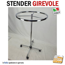 Carica l'immagine nel visualizzatore di Gallery, STENDER APPENDERIA ROTONDO D70cm GIREVOLE SU RUOTE PORTABITI NEGOZIO ABBIGLIAMENTO VESTITI CRomo