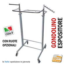 Carica l'immagine nel visualizzatore di Gallery, GONDOLA ESPOSITORE STENDER CON RUOTE REGOLABILE PER NOGOZI ABBIGLIAMENTO ROBUSTO E MONTABILE IN KIT
