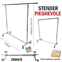 Carica l'immagine nel visualizzatore di Gallery, STENDER APPENDIABITI ATTACCAPANNI PIEGHEVOLE CARRELLO PORTA ABITI L140 H162cm