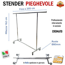 Carica l'immagine nel visualizzatore di Gallery, STENDER APPENDIABITI ATTACCAPANNI PIEGHEVOLE CARRELLO PORTA ABITI L140 H162cm