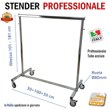 Carica l'immagine nel visualizzatore di Gallery, STENDER APPENDIABITI ATTACCAPANNI PIEGHEVOLE CARRELLO PORTA ABITI L100 H100-180cm ESTENSIBILE ITALIANO