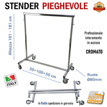 Carica l'immagine nel visualizzatore di Gallery, STENDER APPENDIABITI ATTACCAPANNI PIEGHEVOLE CARRELLO PORTA ABITI L100 H100-180cm