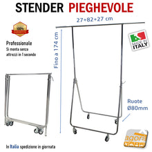 Carica l'immagine nel visualizzatore di Gallery, Carrello portabiti per abiti per grucce pieghevole regolabile per rappresentanti stender professionale con ruote
