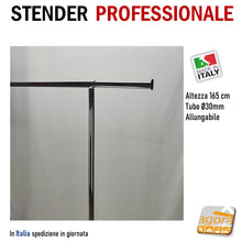 Carica l'immagine nel visualizzatore di Gallery, STENDER APPENDIABITI ATTACCAPANNI PROFESSIONALE CARRELLO PORTA ABITI CROMATO ALTA PORTATA H165cm