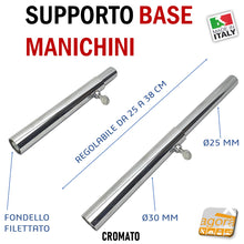 Carica l'immagine nel visualizzatore di Gallery, SUPPORTO PER BASE MANICHINO TUBO D25/30 L200 REGOLABILE PER BUSTO ACCIAIO CROMATO REGOLABILE STAFFA PER MANICHINI NEGOZIO