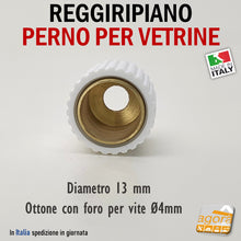 Carica l'immagine nel visualizzatore di Gallery, REGGIRIPIANO PERNO PER VETRINE E RIPIANI CON GOMMA DIAM.13X12 REGGIVETRO OTTONE BIANCO SUPPORTO ROTONDO BUSSOLOTTO PER VETRO DISPONIBILE