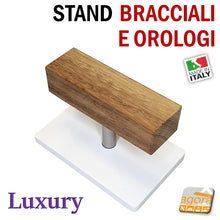 Carica l'immagine nel visualizzatore di Gallery, Stand per orologi e bracciali da tavolo comodino piano banco con base lusso pregiato design legno inox new