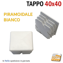Carica l'immagine nel visualizzatore di Gallery, tappi bianchi cm 4x4 mm 40x40 bianco copritesta piramoidale alettato new per tubolari alluminio e acciaio