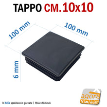 Carica l'immagine nel visualizzatore di Gallery, TAPPO RETTANGOLARE mm 100x100 NERO PUNTALE PLASTICA cm 10x10 SOTTOPIEDE ALETTATO TAPPI NERI