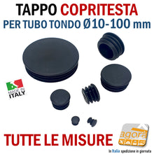 Carica l'immagine nel visualizzatore di Gallery, TAPPO TONDO COPRITESTA D10 fino D100mm NERO TAPPI ALETTATI COPERTURA A VISTA INSERTO PER TUBO ROTONDO BELLO - tappi per rifinire la testa dei tubi cappucci copertura per tubolari tondi