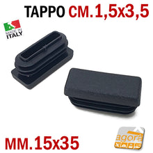 Carica l'immagine nel visualizzatore di Gallery, TAPPI TAPPO RETTANGOLARE 15x35 NERO PUNTALE PLASTICA cm 1,5x3,5 SOTTOPIEDE ALETTATO 35x15 mm