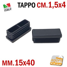 Carica l'immagine nel visualizzatore di Gallery, TAPPI TAPPO RETTANGOLARE 15x40 NERO PUNTALE PLASTICA cm 1,5x4 SOTTOPIEDE ALETTATO 40x15 cm 4x1,5