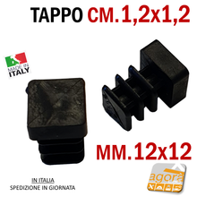 Carica l'immagine nel visualizzatore di Gallery, TAPPI TAPPO QUADRATO 12x12 NERO PUNTALE PLASTICA cm 1,2x1,2 SOTTOPIEDE ALETTATO