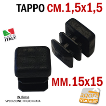 Carica l'immagine nel visualizzatore di Gallery, TAPPI TAPPO QUADRATO 15x15 NERO PUNTALE PLASTICA SOTTOPIEDE ALETTATO