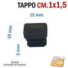Load image into Gallery viewer, TAPPI TAPPO RETTANGOLARE 10x15 NERO PUNTALE PLASTICA mm 15 x 10 SOTTOPIEDE ALETTATO