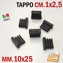 Carica l'immagine nel visualizzatore di Gallery, TAPPI TAPPO RETTANGOLARE 10x25 NERO PUNTALE PLASTICA 25x10 SOTTOPIEDE ALETTATO