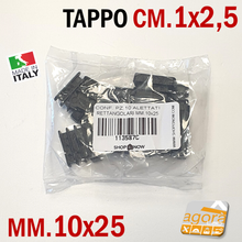 Carica l'immagine nel visualizzatore di Gallery, TAPPI TAPPO RETTANGOLARE 10x25 NERO PUNTALE PLASTICA SOTTOPIEDE ALETTATO 25x10