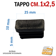 Carica l'immagine nel visualizzatore di Gallery, TAPPI TAPPO RETTANGOLARE 10x25 NERO PUNTALE PLASTICA cm 1x2,5 SOTTOPIEDE ALETTATO