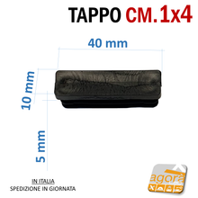 Carica l'immagine nel visualizzatore di Gallery, TAPPI TAPPO RETTANGOLARE 10x40 NERO PUNTALE PLASTICA cm 1x4 SOTTOPIEDE ALETTATO 4x1