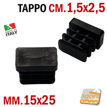Carica l'immagine nel visualizzatore di Gallery, TAPPI TAPPO RETTANGOLARE 15x25 NERO PUNTALE PLASTICA cm 1,5x2,5 SOTTOPIEDE ALETTATO