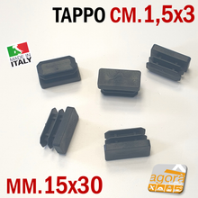Carica l'immagine nel visualizzatore di Gallery, TAPPI TAPPO RETTANGOLARE 15x30 NERO PUNTALE PLASTICA cm 1,5x3 SOTTOPIEDE ALETTATO foto