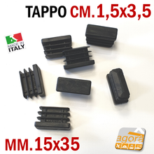 Carica l'immagine nel visualizzatore di Gallery, TAPPI TAPPO RETTANGOLARE 35x15 NERO PUNTALE PLASTICA cm 3,5x1,5 SOTTOPIEDE ALETTATO