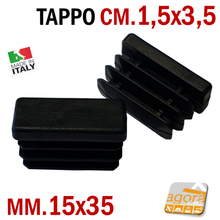 Carica l'immagine nel visualizzatore di Gallery, TAPPI TAPPO RETTANGOLARE 15x35 NERO PUNTALE PLASTICA cm 1,5x3,5 SOTTOPIEDE ALETTATO