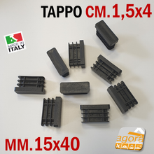 Carica l'immagine nel visualizzatore di Gallery, TAPPI TAPPO RETTANGOLARE 15x40 NERO PUNTALE PLASTICA SOTTOPIEDE ALETTATO foto