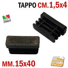 Carica l'immagine nel visualizzatore di Gallery, TAPPI TAPPO RETTANGOLARE 15x40 NERO PUNTALE PLASTICA cm 1,5x4 SOTTOPIEDE ALETTATO