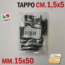 Carica l'immagine nel visualizzatore di Gallery, TAPPI TAPPO RETTANGOLARE 15x50 NERO PUNTALE PLASTICA 50x15 SOTTOPIEDE ALETTATO