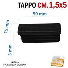 Carica l'immagine nel visualizzatore di Gallery, TAPPI TAPPO RETTANGOLARE 15x50 NERO PUNTALE PLASTICA cm 1,5x5 SOTTOPIEDE ALETTATO misure 50x15