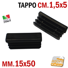 Carica l'immagine nel visualizzatore di Gallery, TAPPI TAPPO RETTANGOLARE 15x50 NERO PUNTALE PLASTICA cm 1,5x5 SOTTOPIEDE ALETTATO 50x15