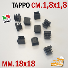 Carica l'immagine nel visualizzatore di Gallery, TAPPI TAPPO QUADRATO 18x18 NERO PUNTALE PLASTICA cm 1_8x1_8 SOTTOPIEDE ALETTATO