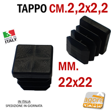 Carica l'immagine nel visualizzatore di Gallery, TAPPI TAPPO QUADRATO 22x22 NERO PUNTALE PLASTICA SOTTOPIEDE ALETTATO