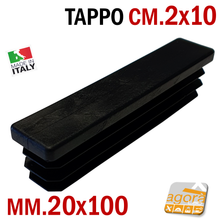 Carica l'immagine nel visualizzatore di Gallery, TAPPI TAPPO RETTANGOLARE 20x100mm NERO PUNTALE PLASTICA altezza 5mm cm 10x2 50 pezzi mm 100x20 cm 2x10 alettato