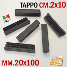 Carica l'immagine nel visualizzatore di Gallery, 10- TAPPI TAPPO RETTANGOLARE 20x100mm NERO PUNTALE PLASTICA altezza 5mm cm 10x2