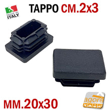 Carica l'immagine nel visualizzatore di Gallery, 10pz TAPPI TAPPO RETTANGOLARE 20x30 COPRITESTA NERO PUNTALE PLASTICA cm 2x3 ALETTATO plastica nera per tubolare metallico